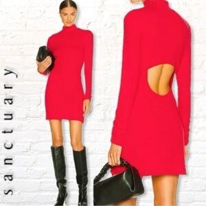 Sanctuary Showstopper Ribbed Mini Dress Size Small Open Back Mock Neck Dress
